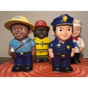 4 Early Learning Toys Soft Vinyl Plastic Community Town Workers 6.5"‎ Tall